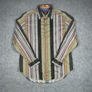 Robert Graham Burton Down Shirt Men's Size Large Multicolour Striped Luxury